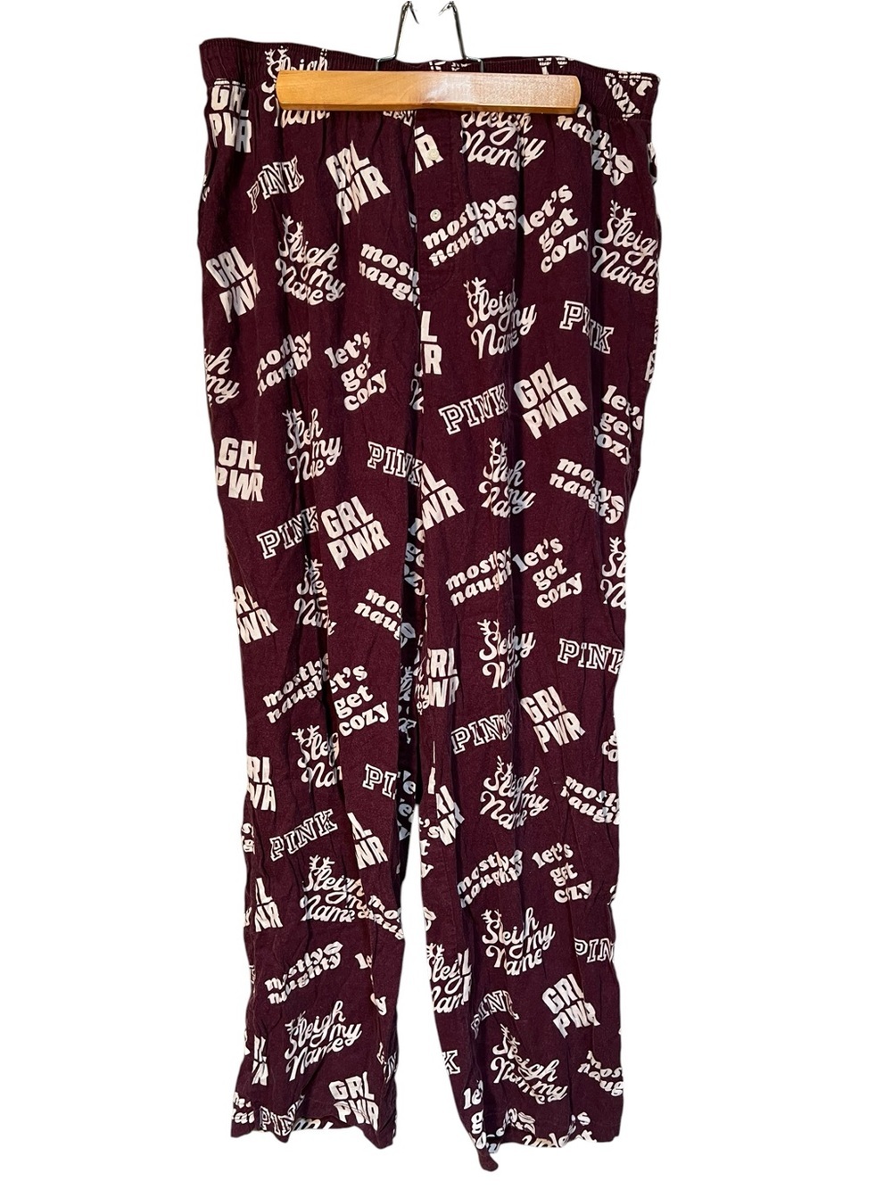 Victoria's Secret PINK Womens Sz Large Sleepwear Pajama Pants Christmas Burgundy